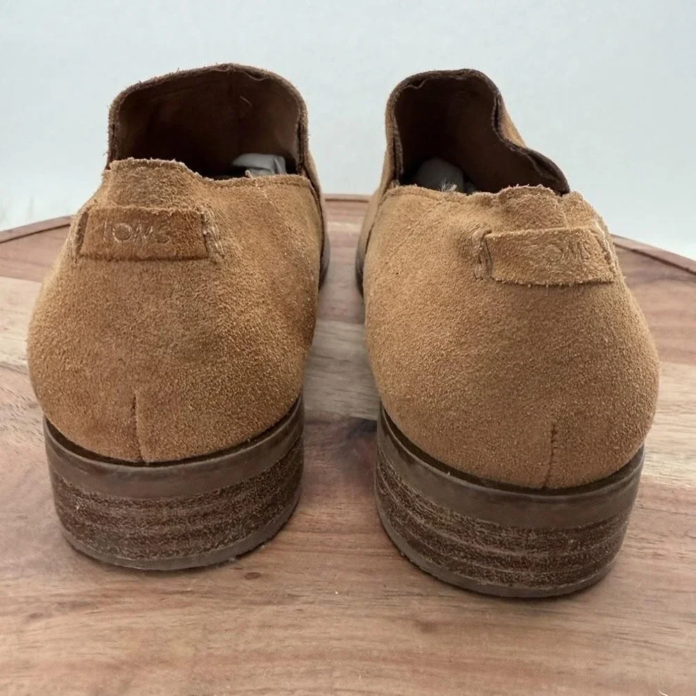 TOMS Deia Tan Suede Slip On Ankle Booties Womens 7.5 Low Stacked Heel 10014594